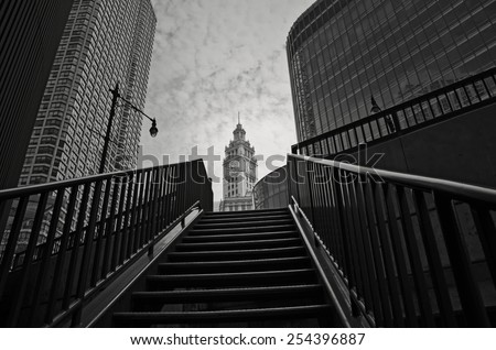 An abstract black and white landscape photograph of downtown Chicago.