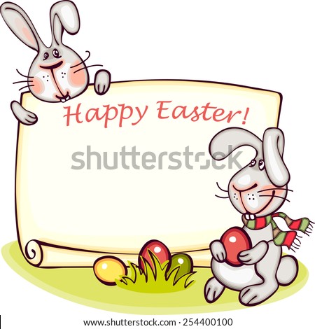 happy Easter banner. Easter bunny and eggs. vector background