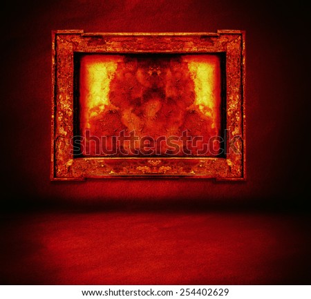 dark fire wall with frame and floor interior background