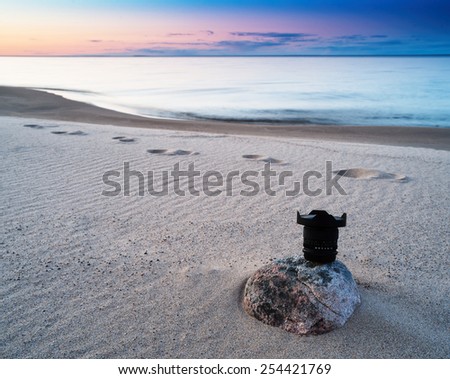 Horizontal vivid photography lens sunset on the beach background backdrop
