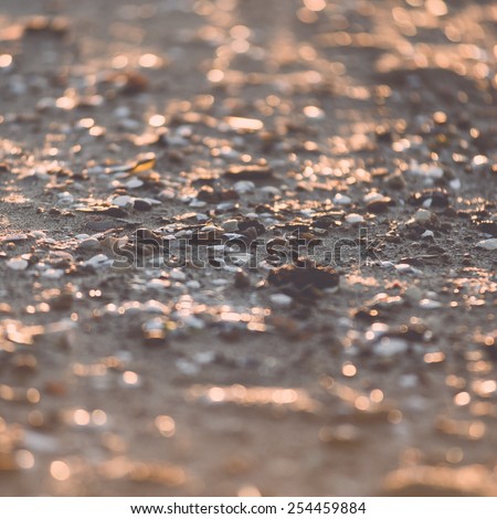 abstract shiny rocks on the beach. shallow depth of field - vintage retro grainy film effect
