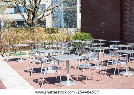 Served table set at restaraunt in New York outdoors