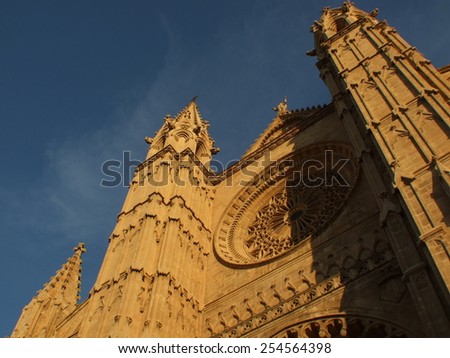 Main facade of the Cathedral of Palma de Mallorca, Spain  Royalty-Free Stock Photo #254564398
