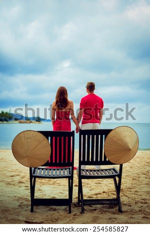 Couple in love at sunset. Beach.