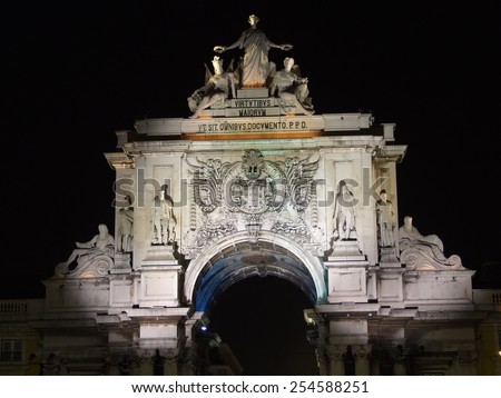 Image of the city of Lisbon (Portugal) at night  Royalty-Free Stock Photo #254588251