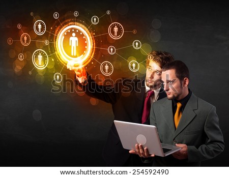 Modern people touching future technology social network button 