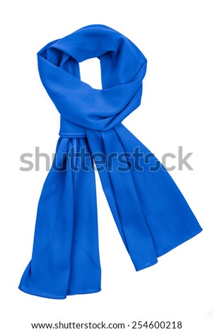Blue silk scarf isolated on white background. Female accessory. Royalty-Free Stock Photo #254600218