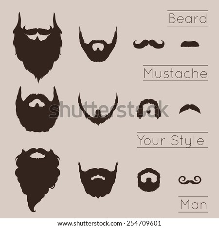 Beards and Mustaches set with flat design. Vector Illustration. Royalty-Free Stock Photo #254709601