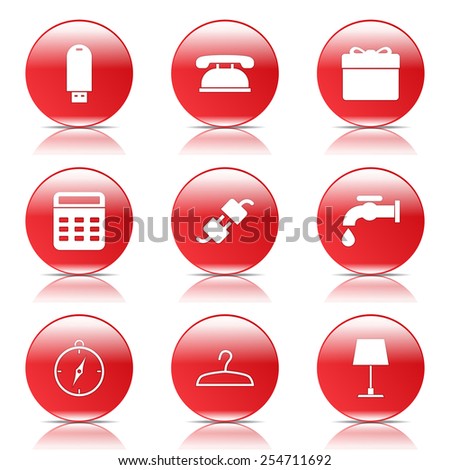 House Equipments Red Vector Button Icon Design Set