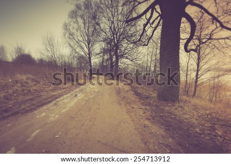 vintage photo of sandy rural road in winter time