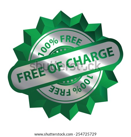 Green Silver Metallic Free of Charge 100% Free Icon, Label, Sign or Sticker Isolated on White Background 