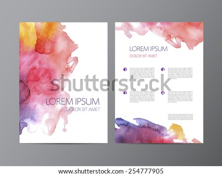  Vector Poster Template with Watercolor Paint Splash. Abstract Background for Business Documents, Flyers and Placards.