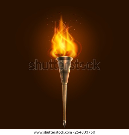 Burning in the dark realistic torch with flame icon abstract vector illustration
