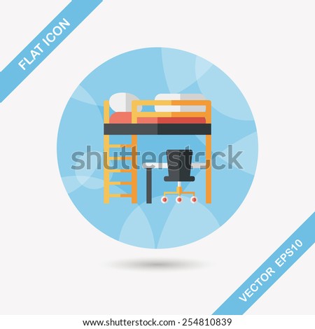 bed and desk flat icon with long shadow
