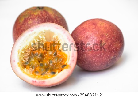 Fresh passion fruit on white background