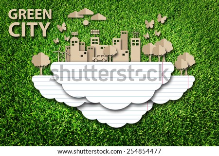  Paper cut of eco on green grass