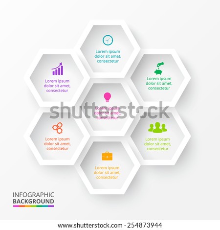 Vector hexagon elements for infographic. Template for diagram, graph, presentation. Business concept with 6 options, parts, steps or processes. Abstract background.