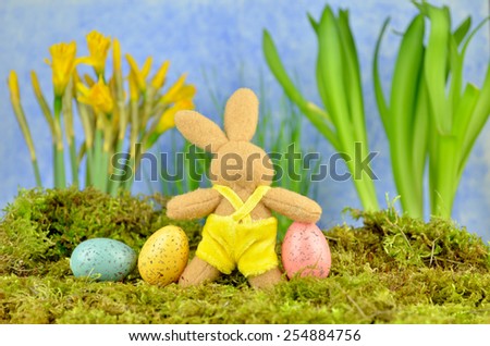Easter composition with eggs and rabbit