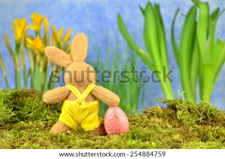 Easter composition with eggs and rabbit