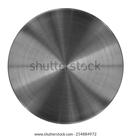 Metal disk texture isolated on white. This round metal part may be used for a graphic art, as a texture or illustration element.