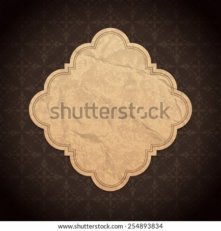 Vintage Label frame design old crumpled paper texture and ornament pattern vector background