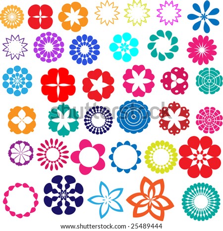 Set of 36 retro flower design elements