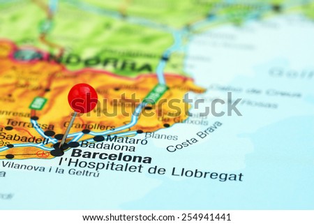 Barcelona pinned on a map of europe
