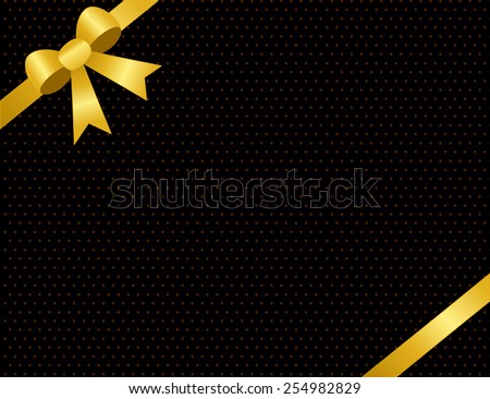 Gold and black party invitation background with Gold satin ribbon bow on corners. 