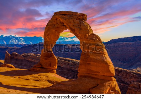 Beautiful Sunset Image taken at Arches National Park in Utah Royalty-Free Stock Photo #254984647