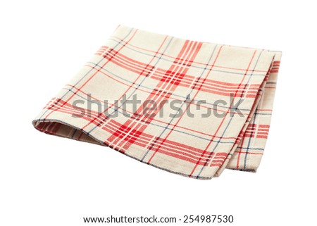Linen tablecloth in red checkered for  dish on a white background isolated