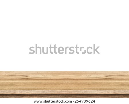 Empty light wood table top isolate on white background, Leave space for placement you background,Template mock up for display of product