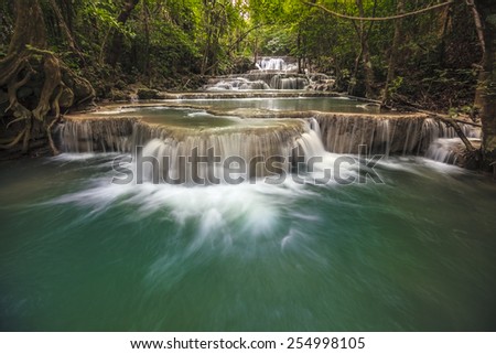 Huay Mae Khamin, paradise Waterfall located in deep forest of Thailand,  Long exposure shot.