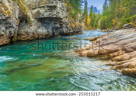 Waterfalls in Maligne Canyon, Jasper National Park, Alberta, Canada Royalty-Free Stock Photo #255015217