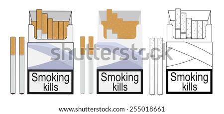 Cigarette pack icons. Color, no outline, linear. Vector clip art illustrations isolated on white
