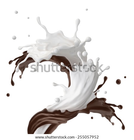 mixed chocolate milkshake drink splashing, fountain splash isolated on white background