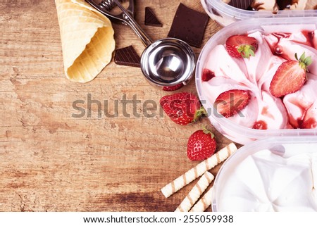 Strawberry, vanilla & chocolate Ice cream background