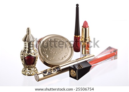 still life with cosmetics on the white background