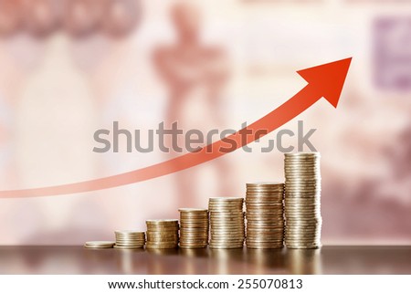 Symbol of inflation and currency fluctuations: Appreciation of the Russian rubles Royalty-Free Stock Photo #255070813