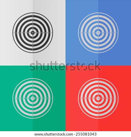 Dartboard vector icon. Effect of folded paper. Colored (red, blue, green) illustrations. Flat design
