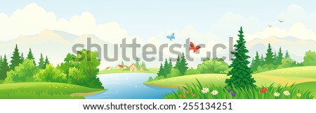 Vector illustration of a beautiful river scenery