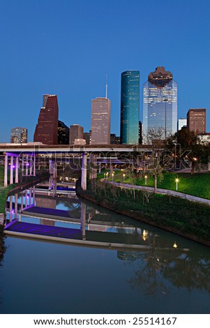 Houston Bayou and Downtown at Night Fall