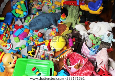 giant mess in child's room Royalty-Free Stock Photo #255171361