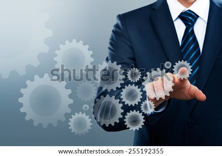 Businessman Activate Gears, Touch Screen Concept 