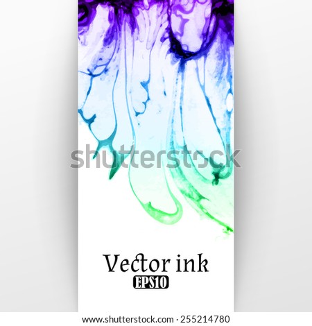 Vector design template with abstract purple, blue and green gradient  paint strokes, splashes and swirls on white background  for cards, banners, flyers