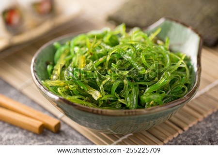 A delicious fresh seaweed salad. Royalty-Free Stock Photo #255225709