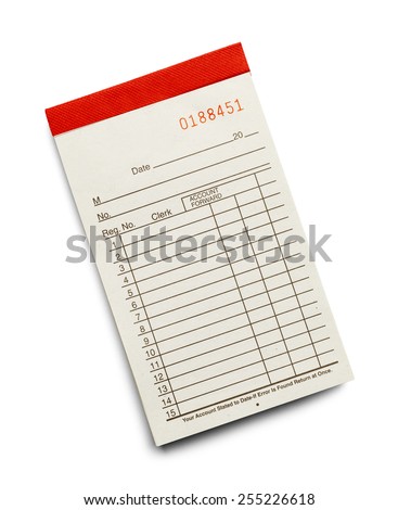 Receipt Pad with Copy Space from the Top View Isolated on a White Background. Royalty-Free Stock Photo #255226618