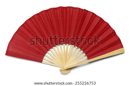 Red Open Hand Fan Isolated on a White Background. Royalty-Free Stock Photo #255226753