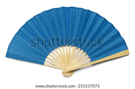 Blue Open Hand Fan Isolated on a White Background. Royalty-Free Stock Photo #255237073