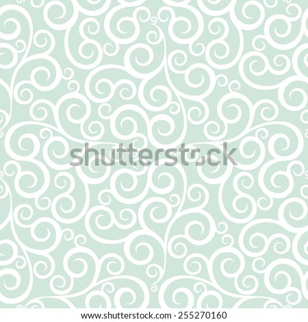 Leaf, floral pattern from curls. Green  and white ornament. Seamless vector background.