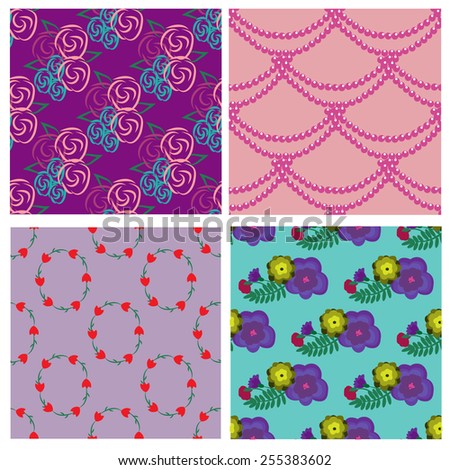 Seamless pattern collection with flowers  and beads